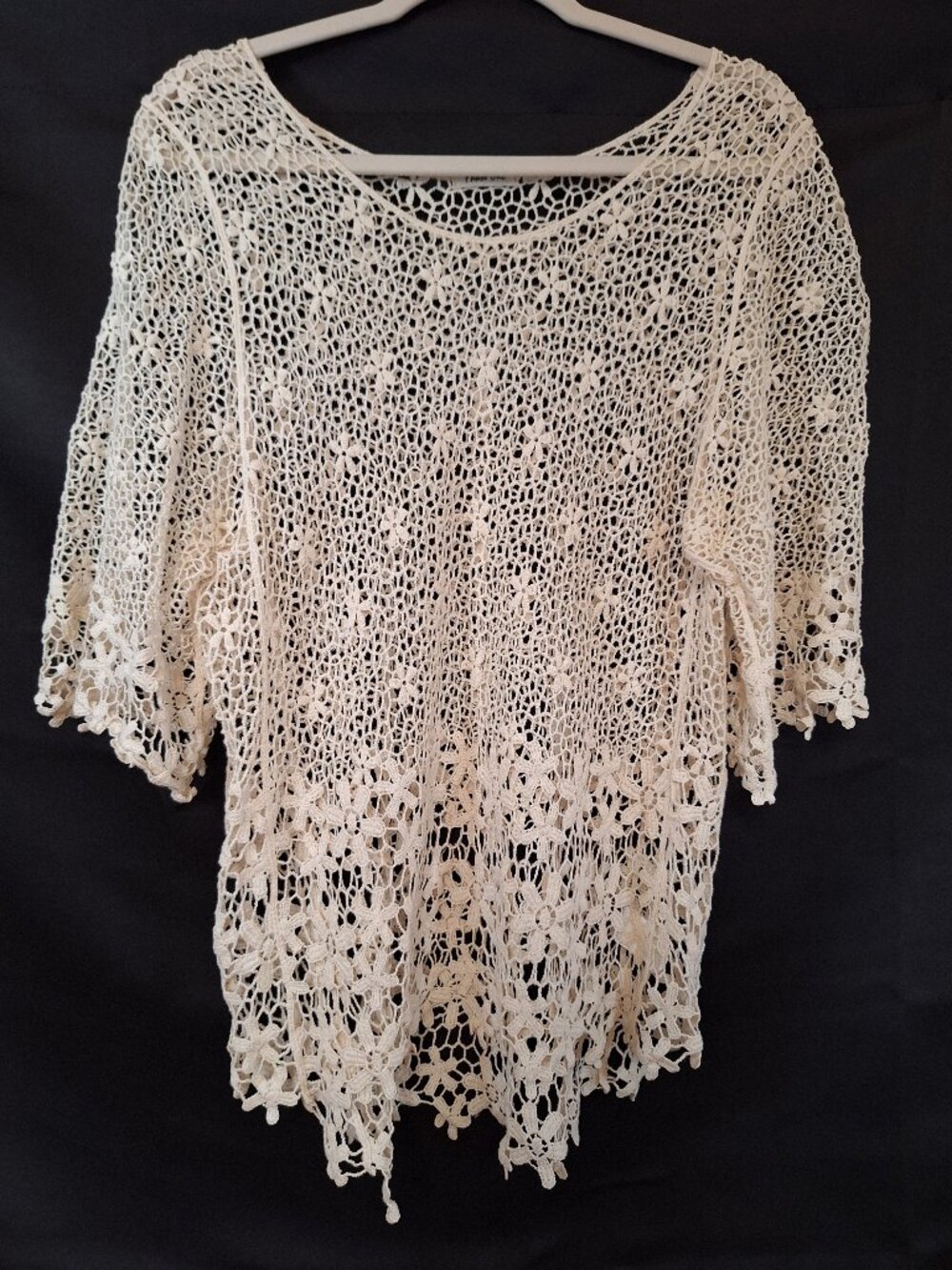 Phase One Crochet Lace Top Size S Ivory Grannycore Cottagecore Sheer Layer